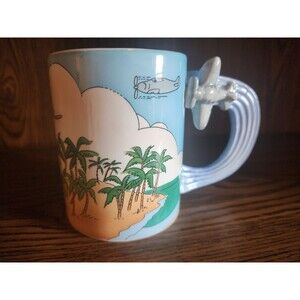 Vintage South Seas Aviation Coffee Mug by Sarsaparilla 1980s w/ Airplane Handle